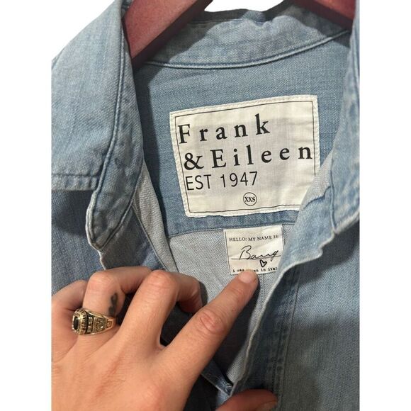 Frank & Eileen Barry Woven Cotton Button-Up Chambray Shirt Light Blue Sz XXS - Picture 5 of 16